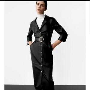 Zara Faux Leather Midi Dress Belted